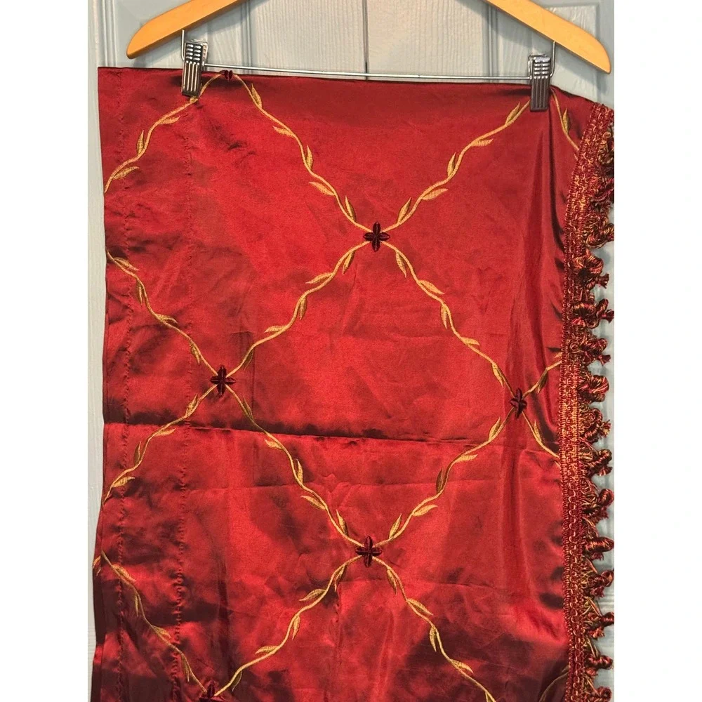 Vintage Classic Home Window Valance Curtains Panels Red Embroidered Fringe Trim